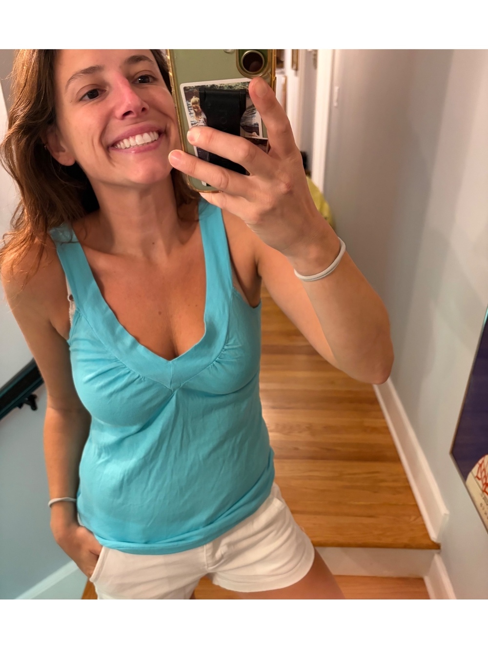 Y2K Juicy Couture Aqua Blue Deep V Ruched Bust Tank Top Made USA M